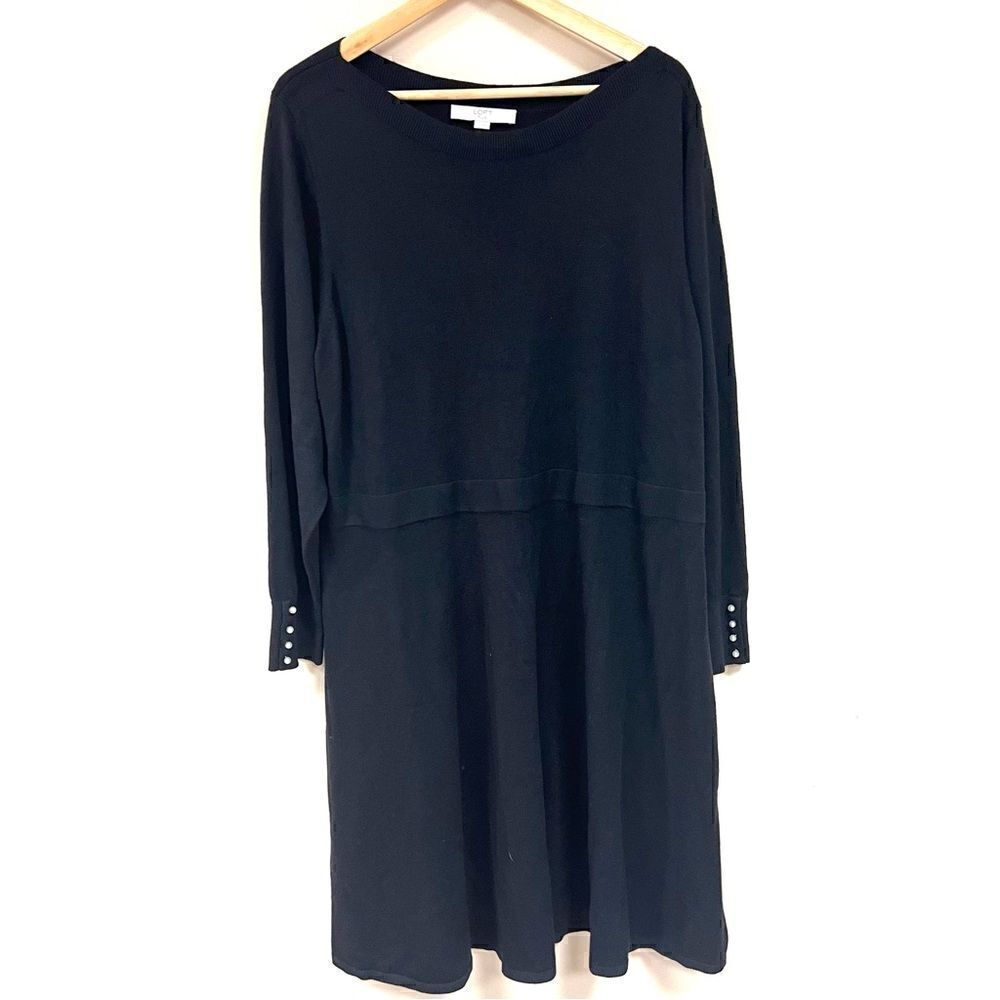 Loft, black sweater dress with pearl buttons size 20/22
